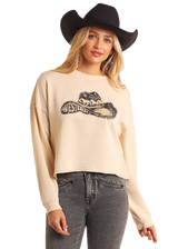 Rock & Roll Denim Western Cropped Pullover - Cream Cream