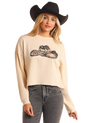 Rock & Roll Denim Western Cropped Pullover - Cream Cream