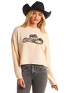 Rock & Roll Denim Western Cropped Pullover - Cream Cream