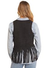 Rock & Roll Denim Studded Fringe Vest - Black