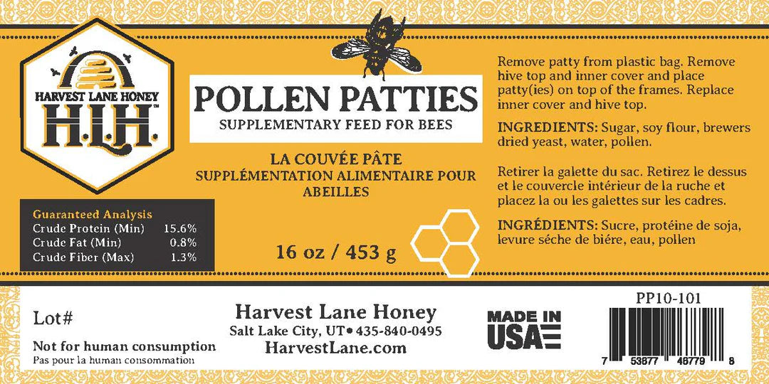 Harvest Lane Honey Beekeeping Pollen Feeding Pattie (4% Pollen) - 1lb