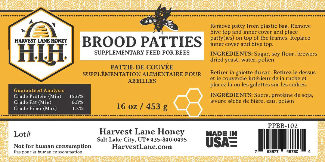 Harvest Lane Honey Beekeeping Pollen Feeding Pattie (15% Pollen) - 1lb