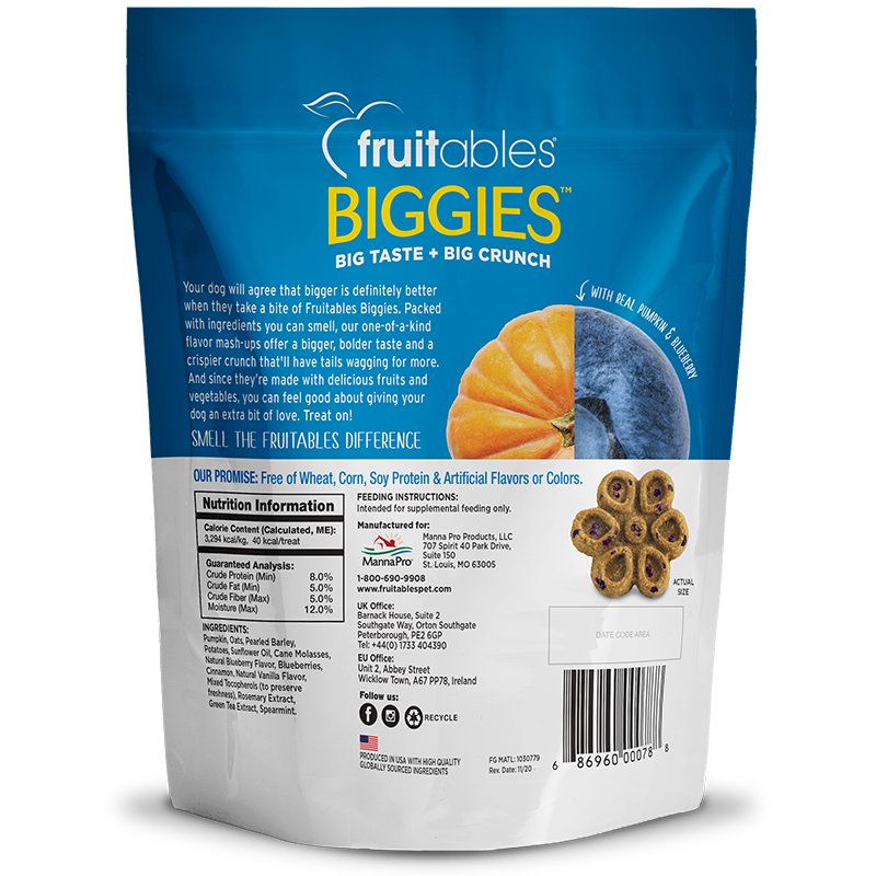 Fruitables Biggies Dog Treats - Pumpkin & Blueberry - 16oz