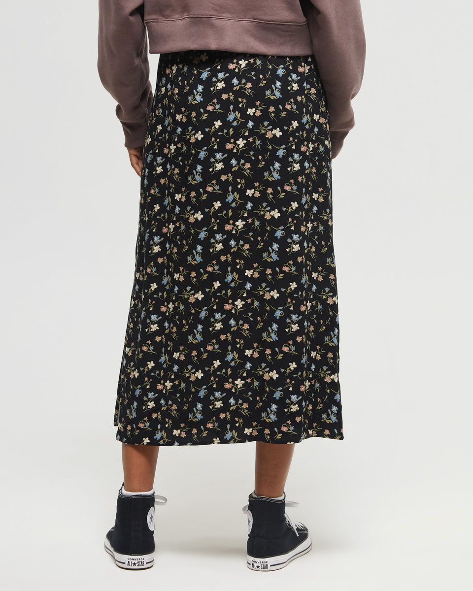 Women's EcoWoven Crepe Skirt - Meteorite Black Blossom