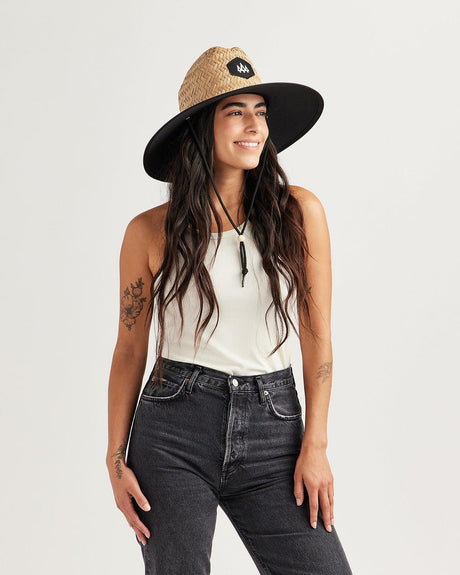 Hemlock Hats Blackout Straw Hat - Black Solid Bottom Black Solid Bottom