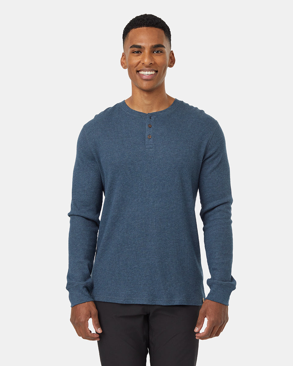 Tentree Men's TreeWaffle Henley Long-Sleeve - Dark Blue Mirage Heather Dark Blue Mirage Heather