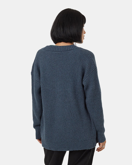 Tentree Women's Highline Oversized Button Cardigan - Dark Blue Mirage Heather Dark Blue Mirage Heather