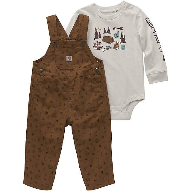 Boys' Long-Sleeve Bodysuit & Canvas Printed Overall Set - Carhartt Brown