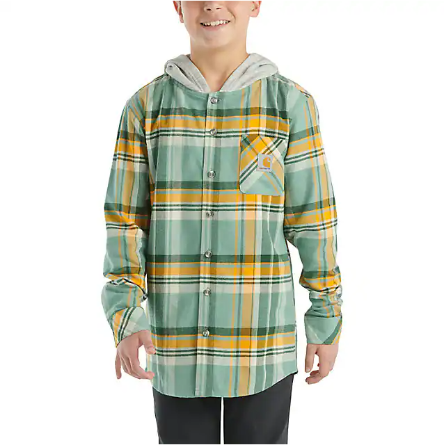 Carhartt Boys' Long-Sleeve Flannel Hooded Shirt - Patina