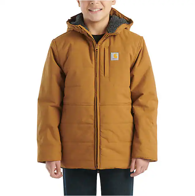 Carhartt YO5 フルジップフード付きジャケット Boys-L Carhartt Boys' Montana Insulated Hooded Jacket - Carhartt Brown