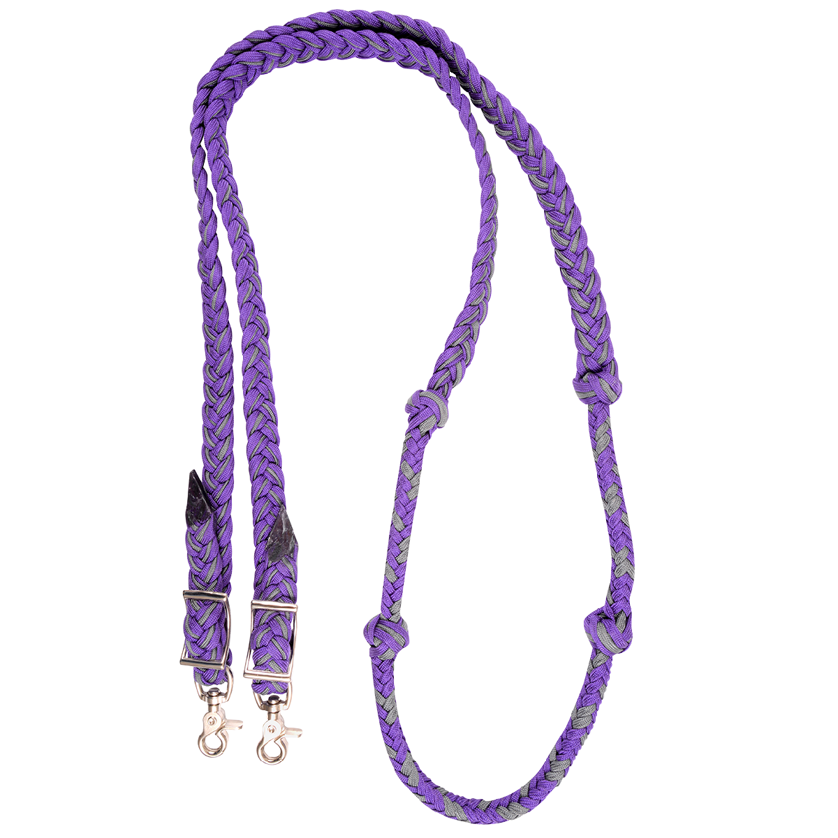 Martin Saddlery Braided Barrel Rein with Knots - Purple / Steel Grey