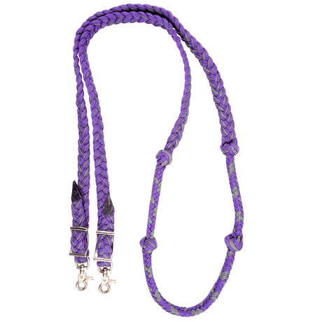 Martin Saddlery Braided Barrel Rein with Knots - Purple / Steel Grey