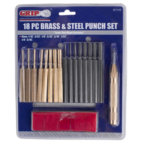 Grip On Tools Brass & Steel Punch Set - 18-Pc. Set