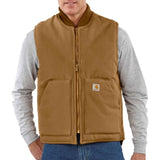 Carhartt Men's Relaxed Fit Firm Duck Insulated Rib Collar Vest Brn carhatt brown