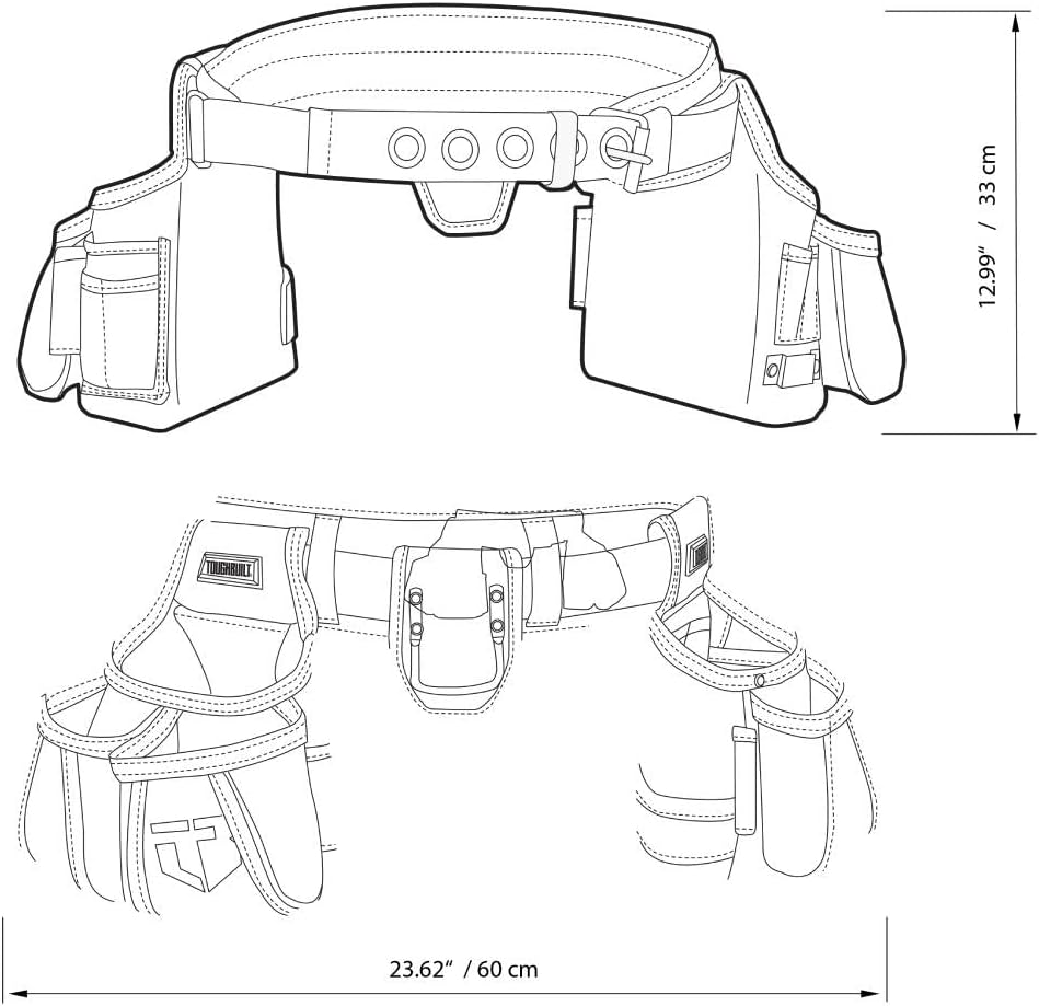 ToughBuilt Carpenter Tool Belt with Pockets and 2 Hammer Holders