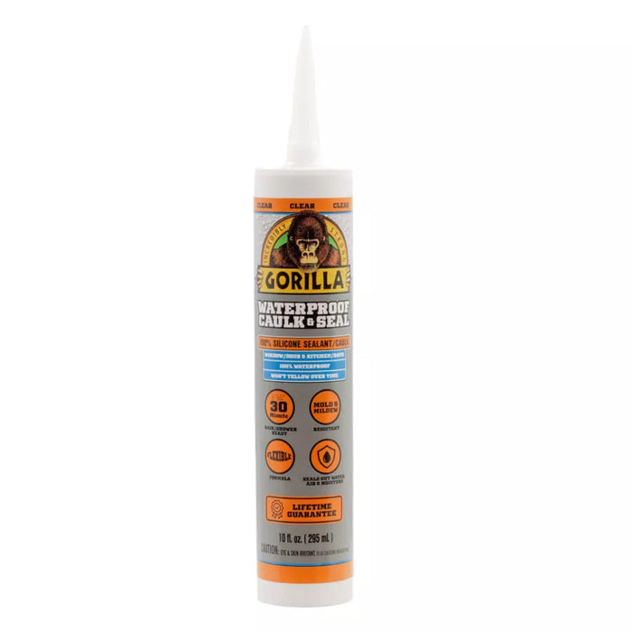 Gorilla Glue 10 OZ Waterproof Caulk & Seal 100% Silicone Sealant - CLEAR