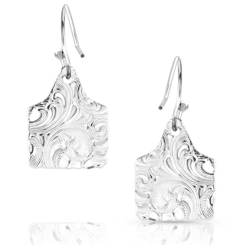 Montana Silversmiths Chiseled Cow Tag Earrings