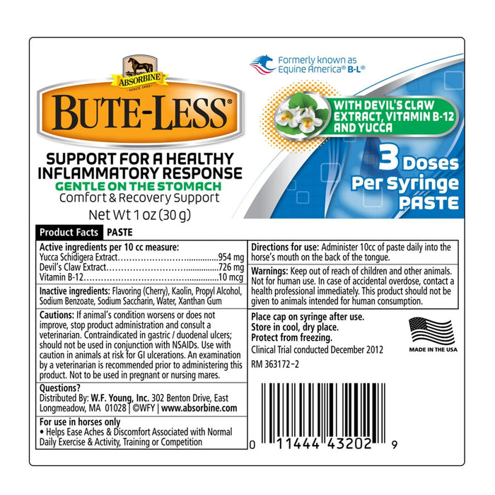 Absorbine Bute-Less Comfort & Recovery Supplement Paste Syringe - 30 grams