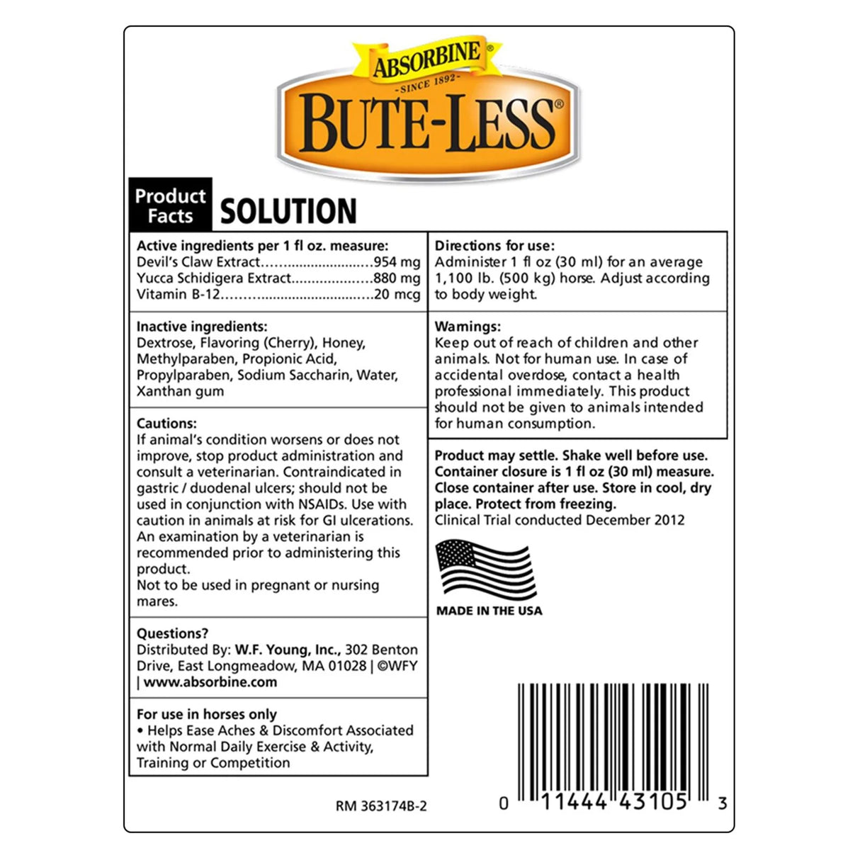 Absorbine Bute-Less Comfort & Recovery Supplement Solution - 128oz.