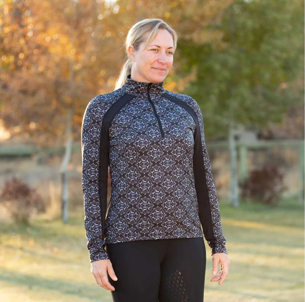 Kerrits Equestrian Apparel Cross Trainer Fleece Tech Long Sleeve Top - Black Horsing Around