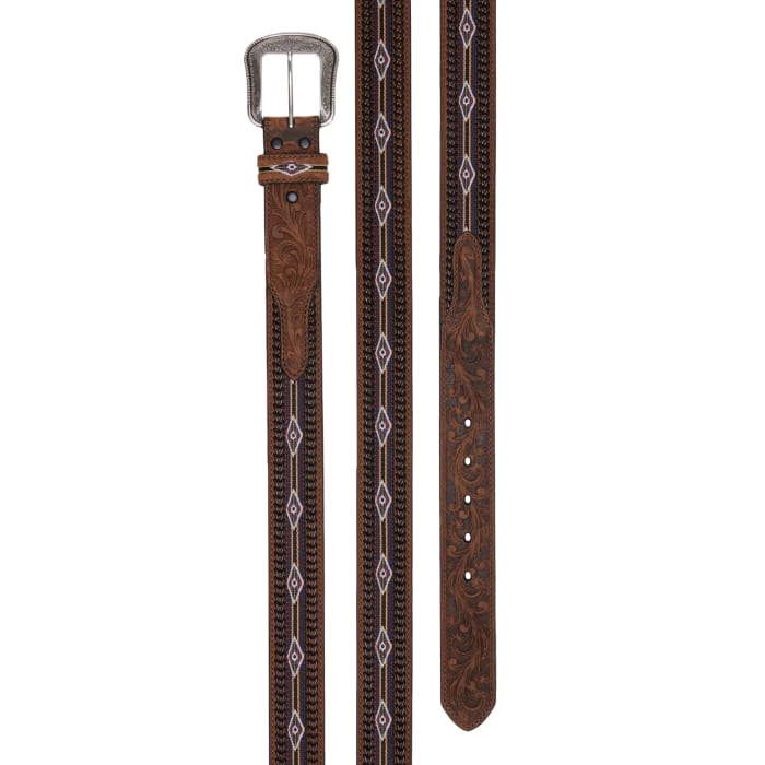 3-D Belt Mens Southwest Buck Stitch Western Belt Brown / 34