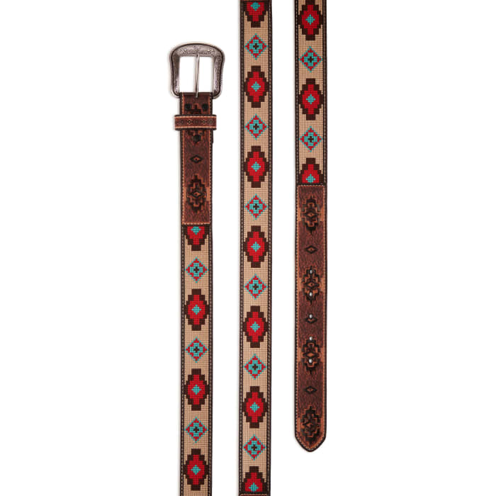 3-D Belt Mens Brown with Tan Aztec Stitch Leather Belt Tan & Brown / 34