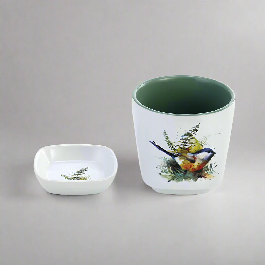Dean Crouser Chickadee and Ferns Cup and Trinket Set