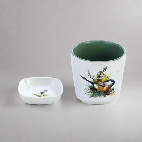 Dean Crouser Chickadee and Ferns Cup and Trinket Set