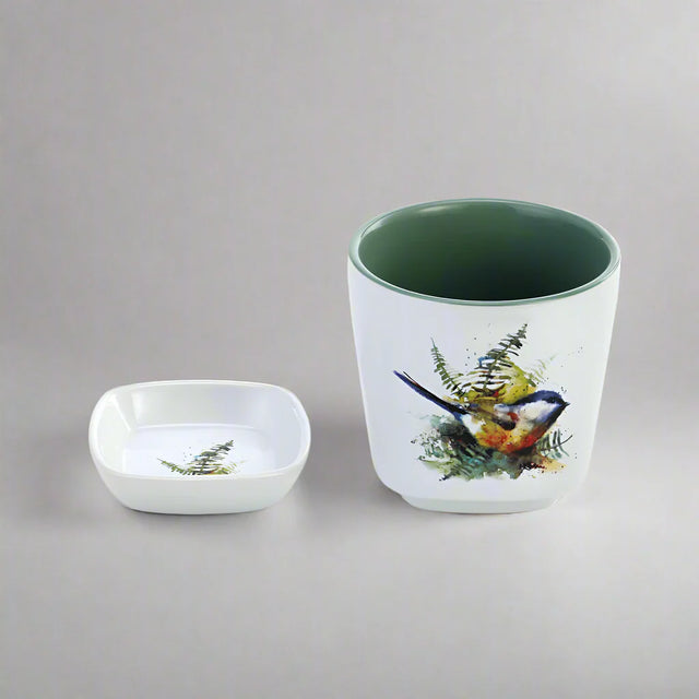 Dean Crouser Chickadee and Ferns Cup and Trinket Set