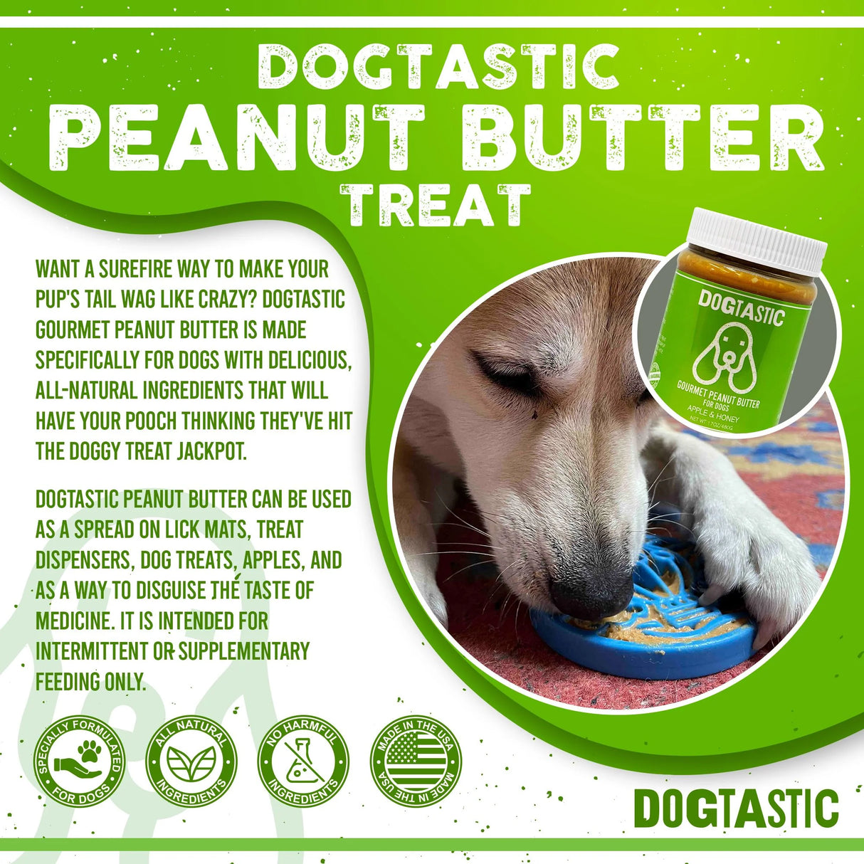 SodaPup Dogtastic Gourmet Peanut Butter for Dogs - Apple & Honey Flavor - 17oz.