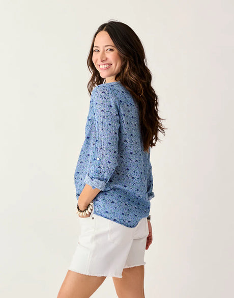 Carve Designs Dylan Gauze Shirt - Navy Garden