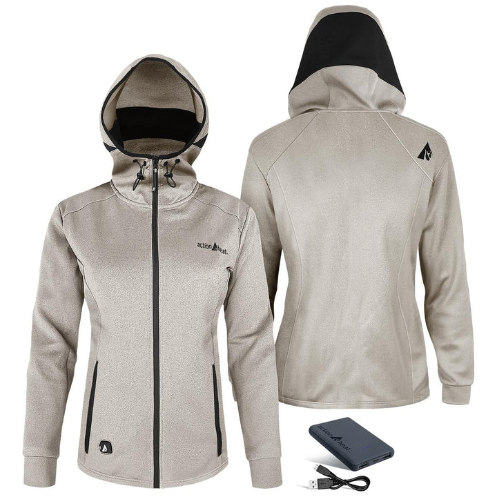 Action Heat Women's 5V Battery Heated Slim Fit Hoodie - Antarctica White Antarctica White