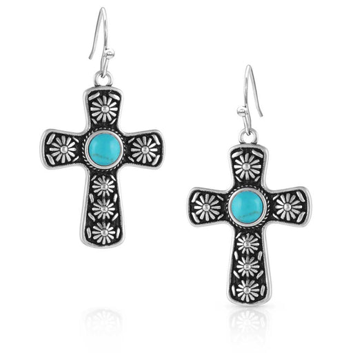 Montana Silversmiths Bold In Faith Turquoise Cross Earrings