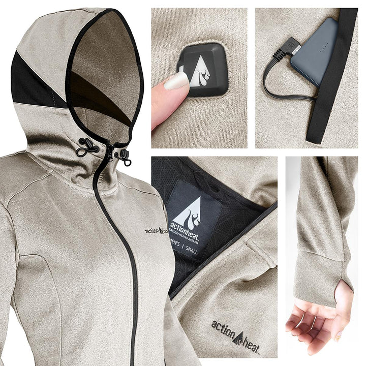 Action Heat Women's 5V Battery Heated Slim Fit Hoodie - Antarctica White Antarctica White