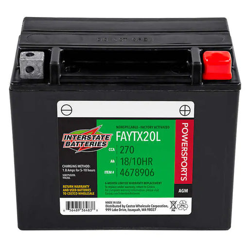 Interstate Batteries 12v 18ah Factory Activated Cycle-tron Plus Agm Powersports Battery - 270 Cca