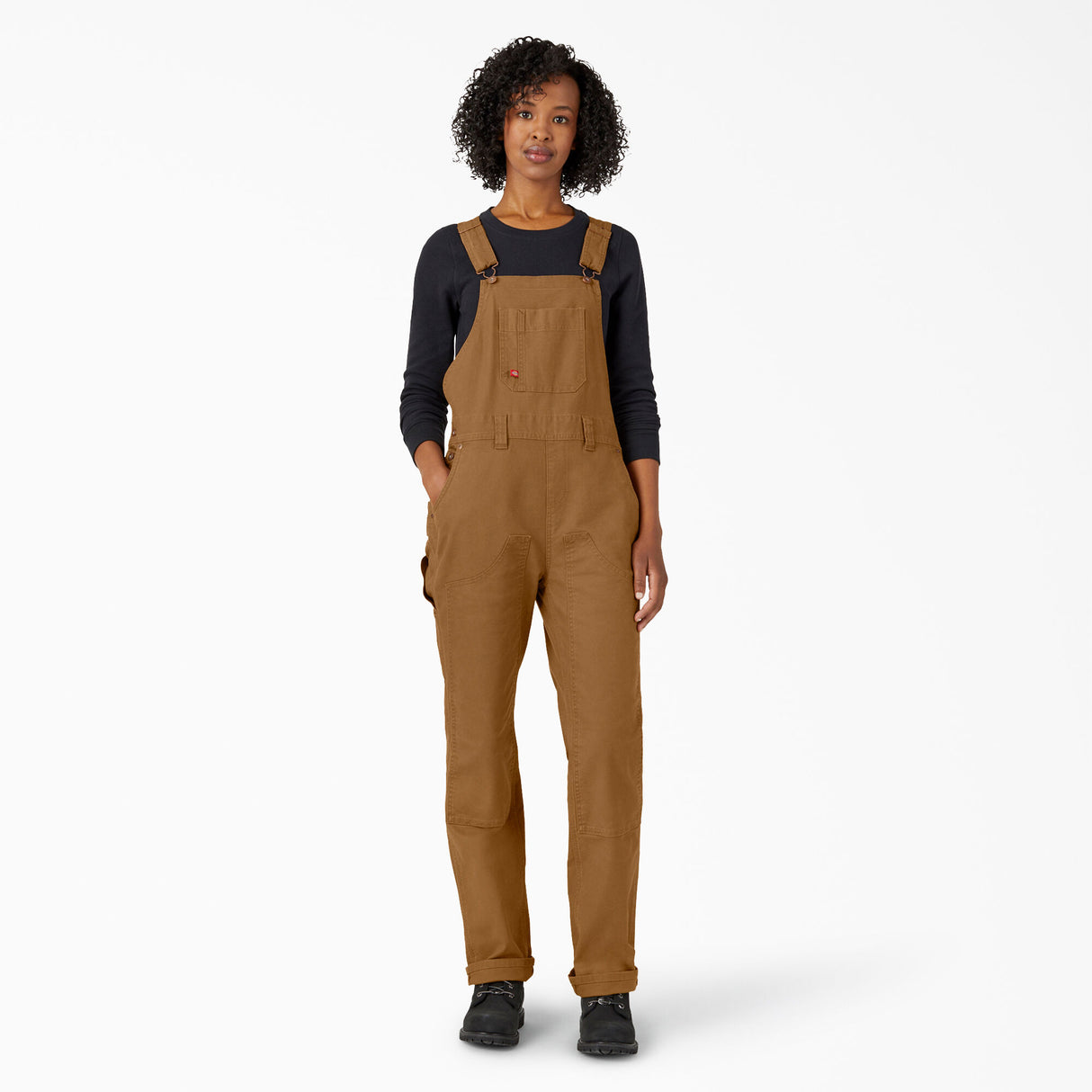 Dickies Women's Straight Fit Duck Double Front Bib Overalls Brown duck