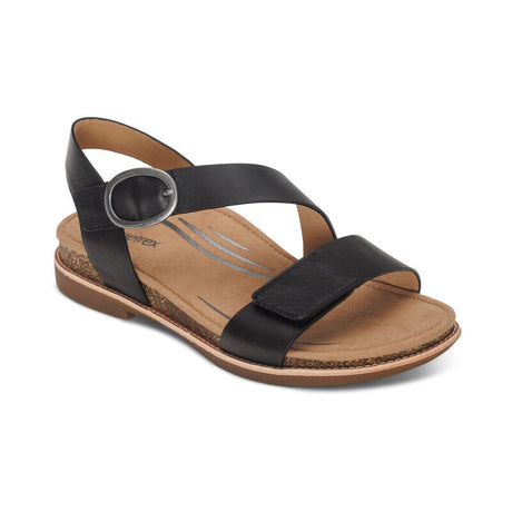 Aetrex Women's Tamara Asymmetrical Quarter Strap Sandal - Black Black