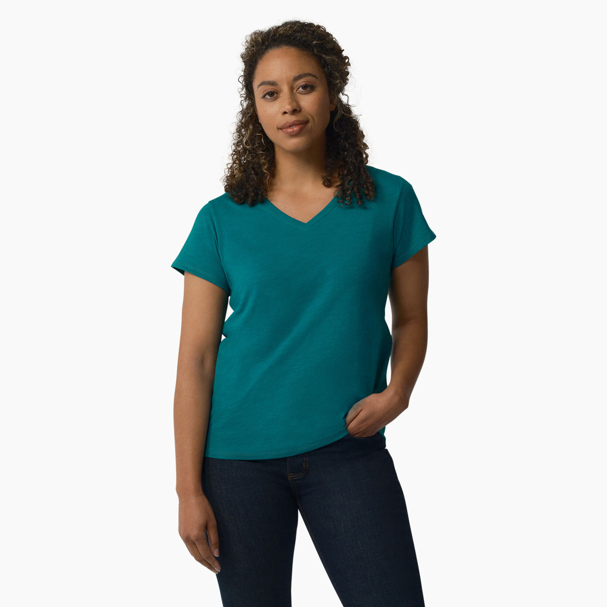 Dickies Women's Short Sleeve V-neck T-shirt Blue