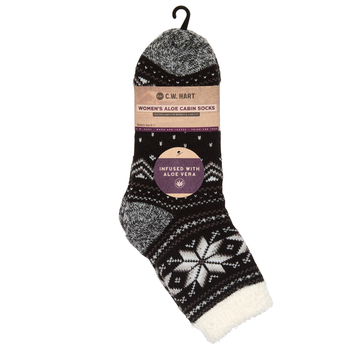 C.W. Hart Cozy Cabin Fairisle Sock With Aloe - Black/Castlerock Black/Castlerock