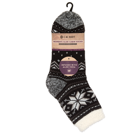 C.W. Hart Cozy Cabin Fairisle Sock With Aloe - Black/Castlerock Black/Castlerock