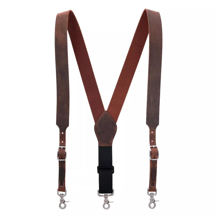 3-D Belt Mens Creased Leather Suspenders with Swivel Hook Ends Bay Apache Brown