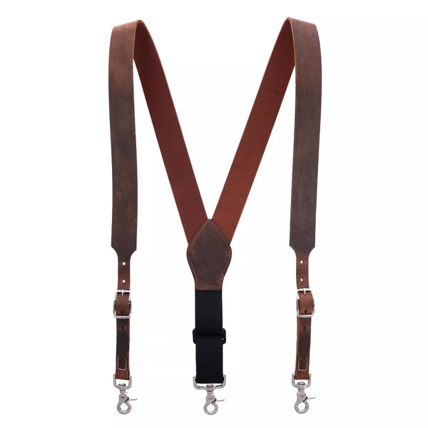 3-D Belt Mens Creased Leather Suspenders with Swivel Hook Ends