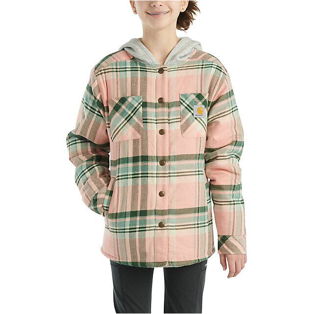 Carhartt Girls' Long-Sleeve Flannel Snap Front Hooded Shirt Jacket - Tropical Peach