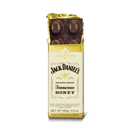 Goldkenn Swiss Chocolate 37% Milk Chocolate Bar with Jack Daniel’s Tennessee Honey Syrup Center