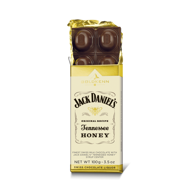 Goldkenn Swiss Chocolate 37% Milk Chocolate Bar with Jack Daniel’s Tennessee Honey Syrup Center