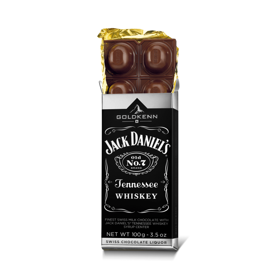 Goldkenn Swiss Chocolate 37% Milk Chocolate Bar with Jack Daniel’s Tennessee Whiskey Syrup Center