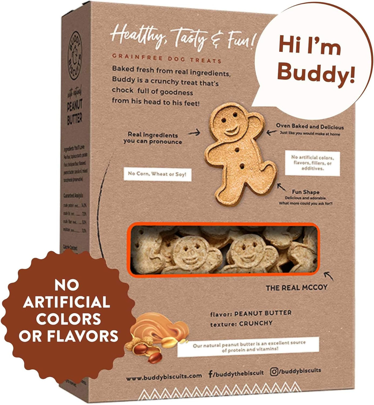 Buddy Biscuit Grain Free Oven Baked Dog Treats (Peanut Butter) - 14oz