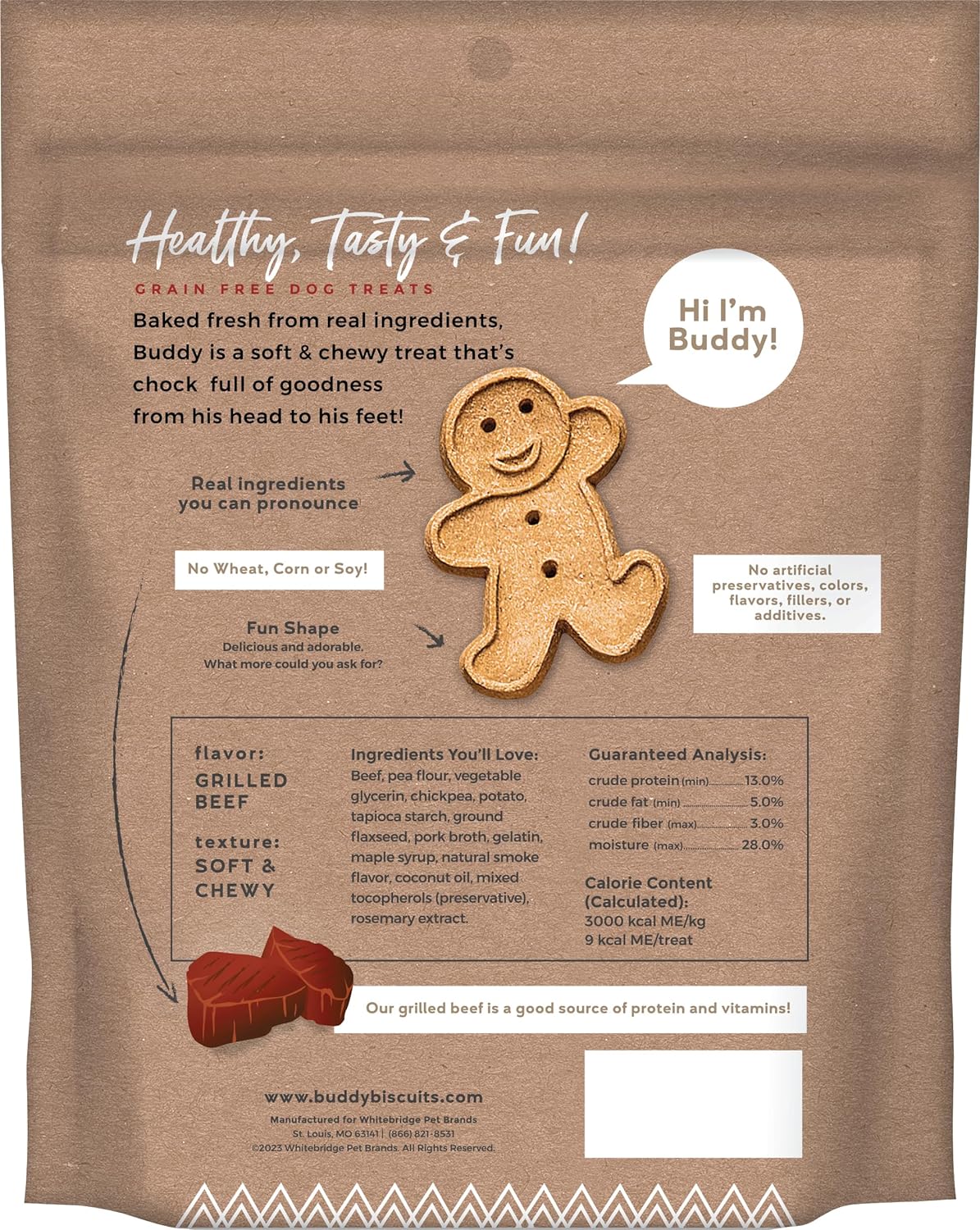 Buddy Biscuit Grain Free Soft & Chewy Treats (Grilled Beef) - 5oz