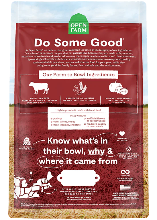 Open Farm Grass-Fed Beef & Ancient Grains Dry Dog Food - (11LB & 22LB)