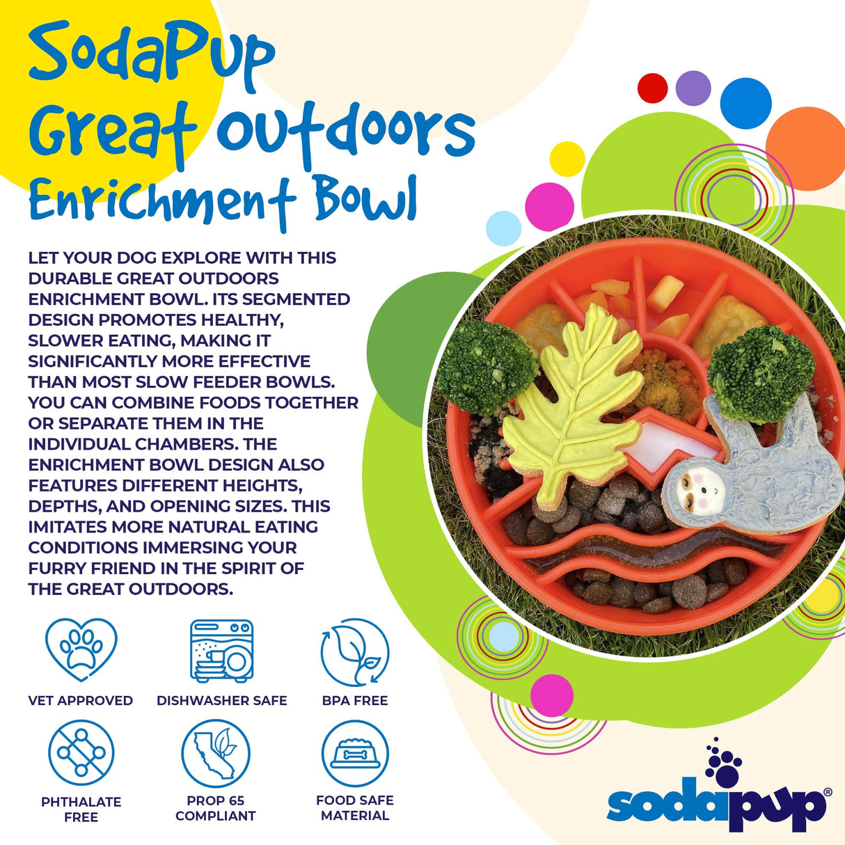 SodaPup Great Outdoors Design Slow Feeder Bowl for Dogs - Orange